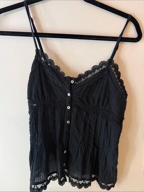 Zara Black Lace-Trim Button-Front Camisole
